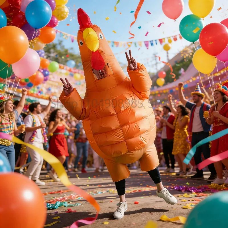 

Inflatable Muscle Chicken Fancy Unisex Carnival Costume Funny Rooster suit Suitable For Animal Theme Party Cosplay