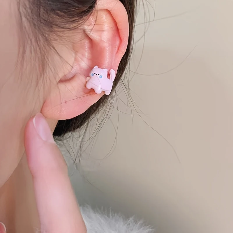 الكرتون القط قرط كبس جديد لطيف لينة لطيف الحلو البنت القلب صغير دقيق لا ثقب الأذن أقراط مجوهرات عصرية عالية القيمة