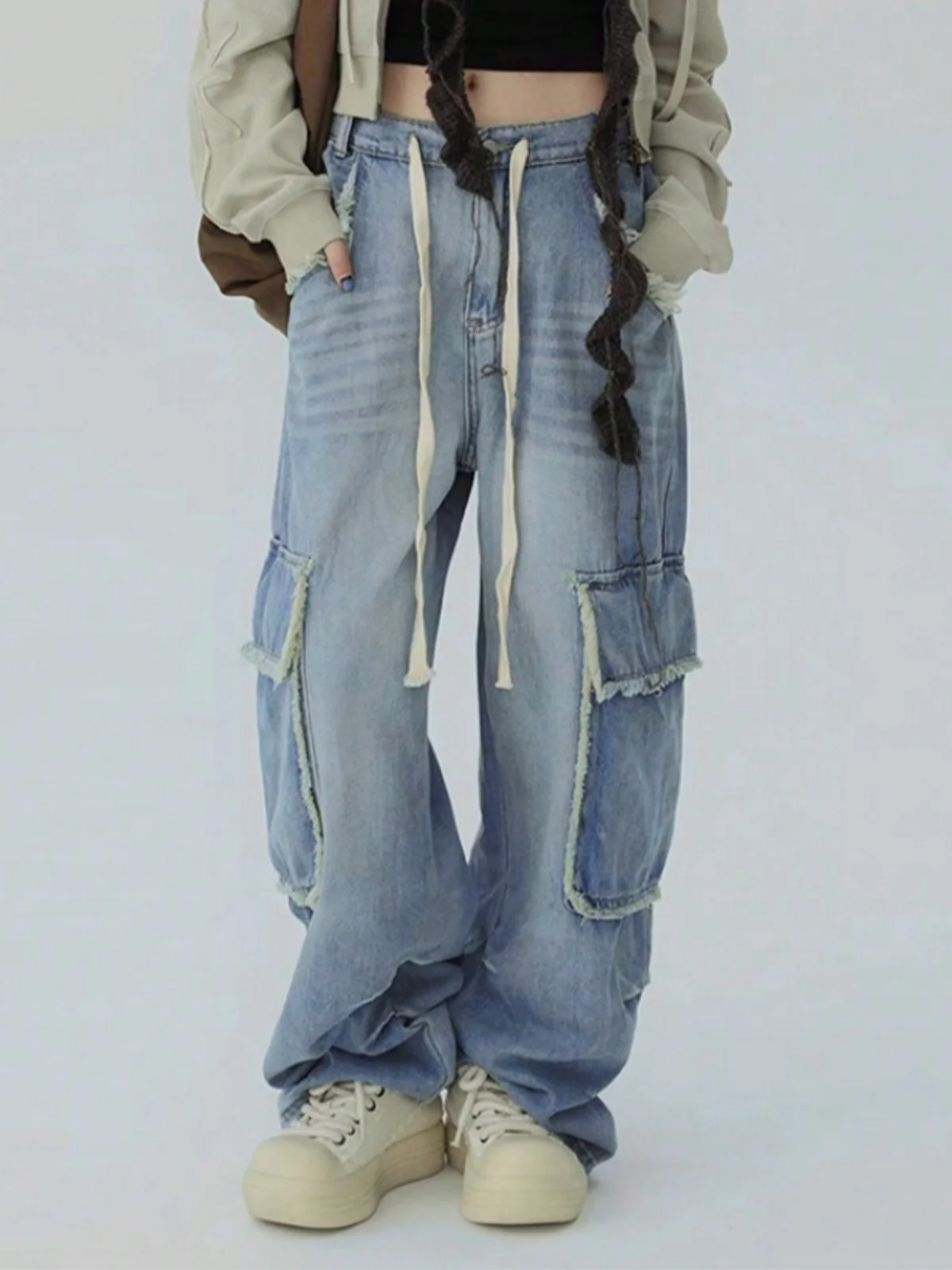 

Korean Style Chic Workwear Wide Leg Jeans High Waist Straight Cut Long Pants Loose Fit Casual Fashion plus Size Cowgirl Trousers