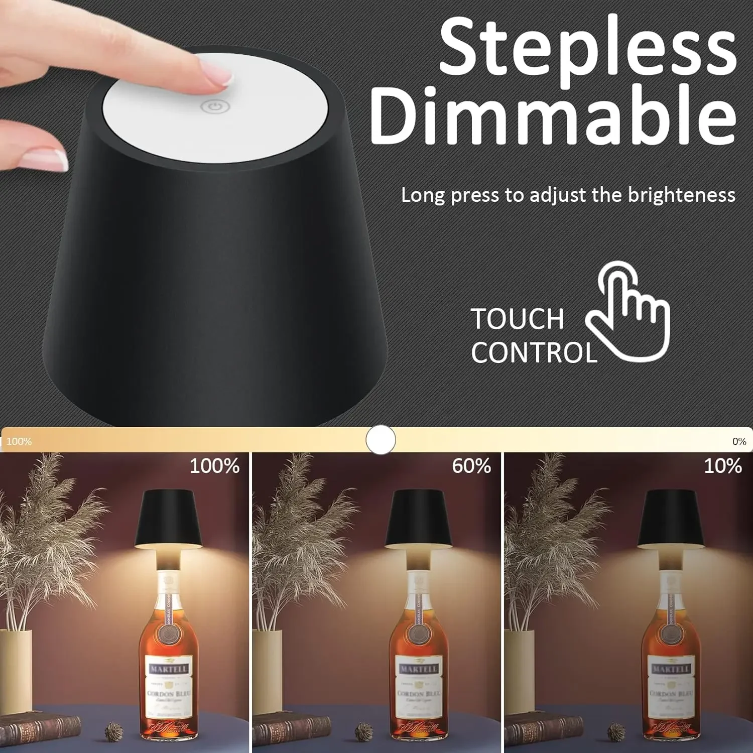 Cordless LED touch table lamp USB rechargeable table lamp dimmable suitable for bar restaurant atmosphere hotel bedroom coffee s image 3