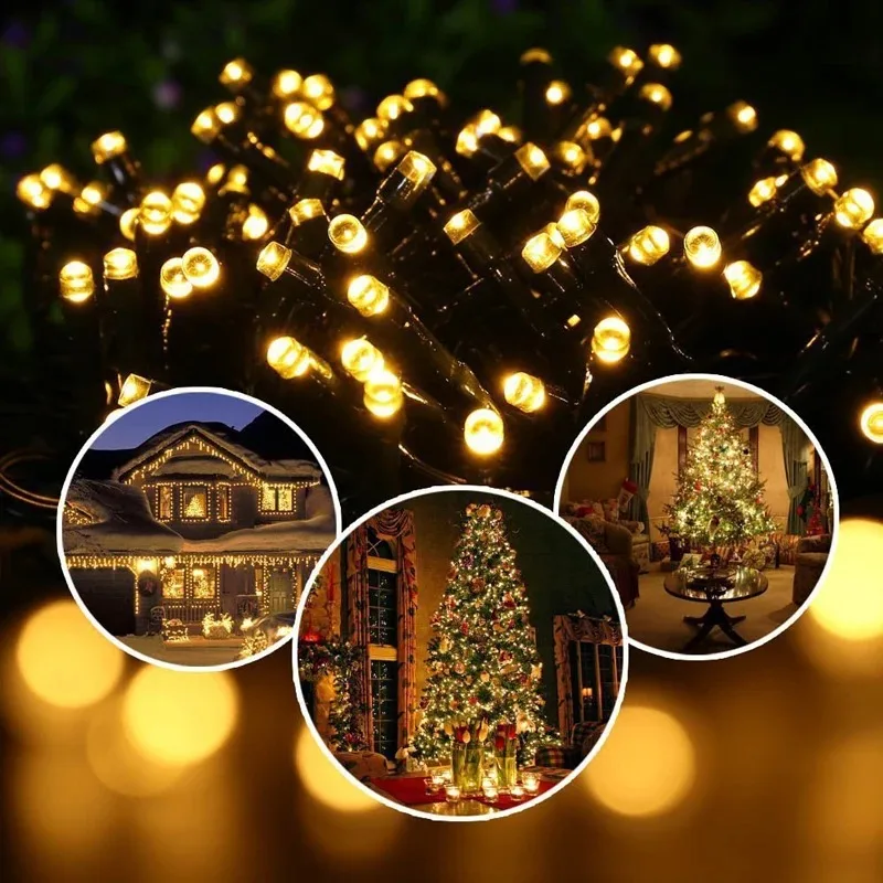 Imagem -03 - Impermeável Led Solar String Fairy Lights Flower Ring Street Lights Decoração de Jardim Festa de Natal ao ar Livre 32m 22m 12m