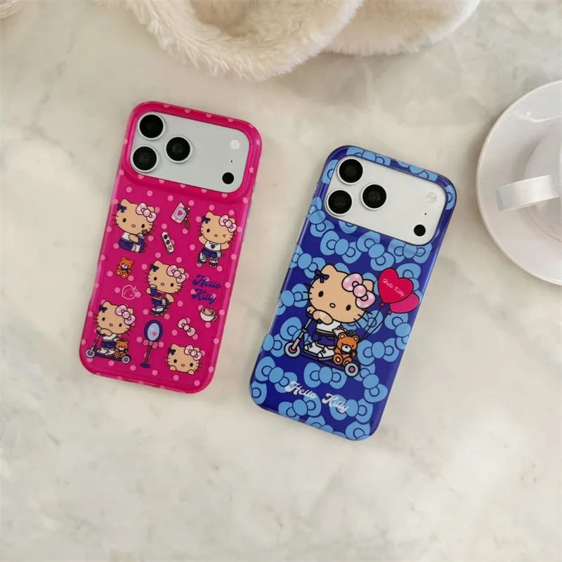 

Cute Hello Kitty Phone Case For Apple iPhone 17 16 15 Pro Max Soft TPU Shockproof Cover Kawaii Bow Pink Blue Cartoon Girls Shell