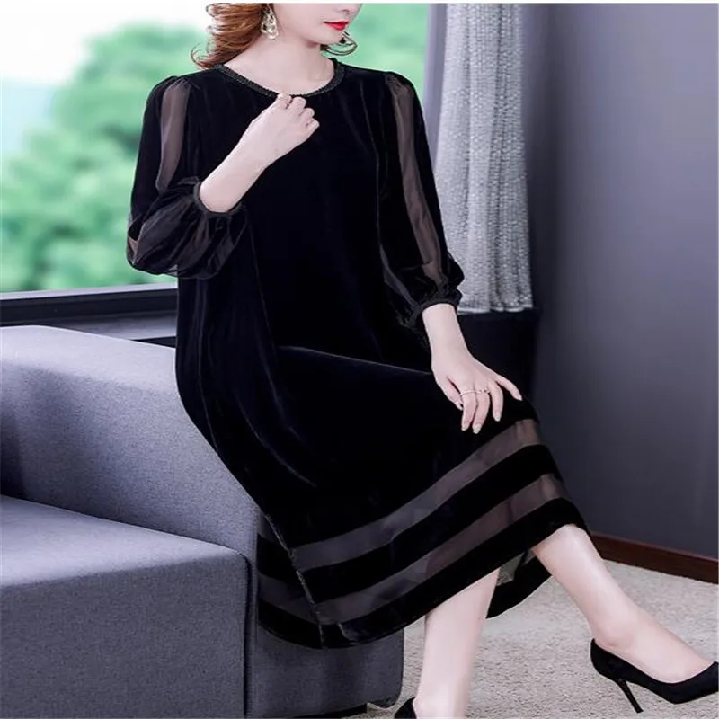 Women Autumn & Winter Elegant Velvet Dress Festa High Quality Long Cocktail Party Robe Femme Vintage Designer Vestidos