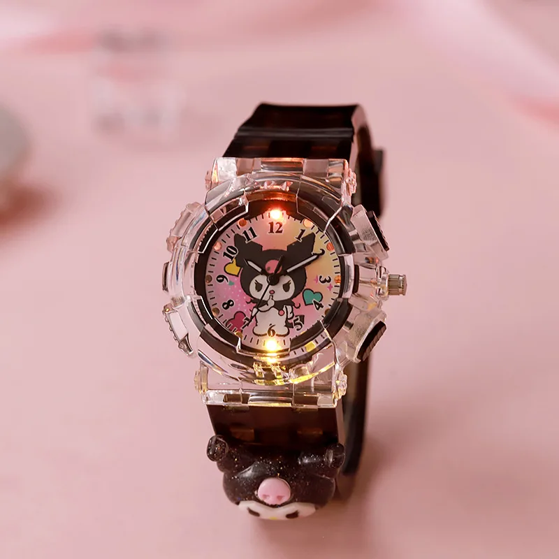 Sanrio Cartoon Children\'s Watch Around Kuromi My Melody Pudding Dog Luminous Electronic Watch Digital Pointer Quartz Watch.