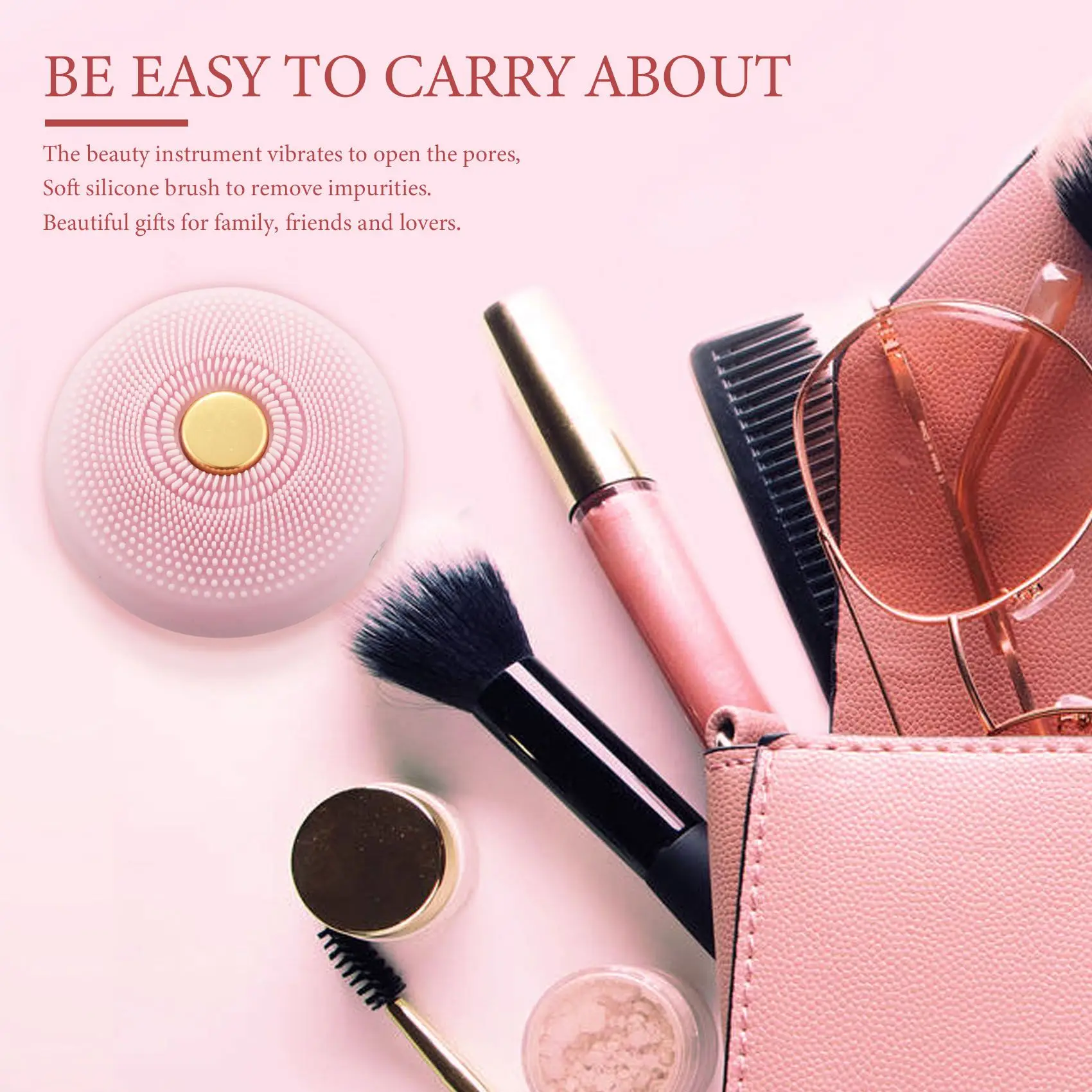 AYMR-Pink سيليكون منظف للوجه مدلك فرشاة الوجه المحمولة التطهير العميق قابلة للشحن الاهتزاز جهاز الجمال مصباح ليد