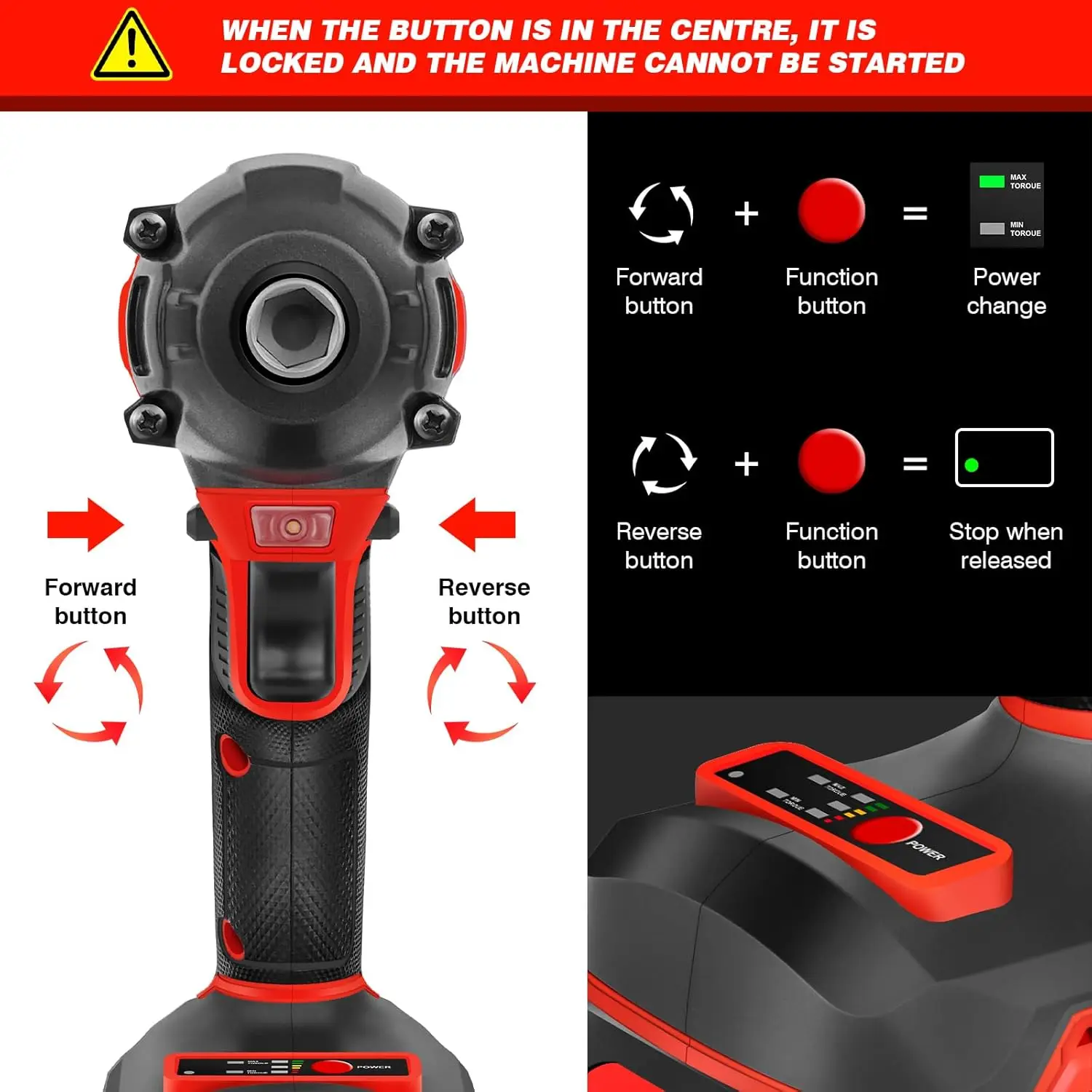 VickyHome Brushless Impact Drill Driver 300N.m High Torque Impact Wrench 3 in 1, 1/2 Inch Impact Driver with Led Work Light