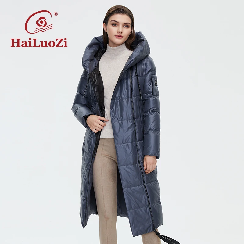 HaiLuoZi New Winter Women's Down Jackets Lengthened Style Hooded Women Coat Fashion Casual Elegant Lady Windproof Parka 6055