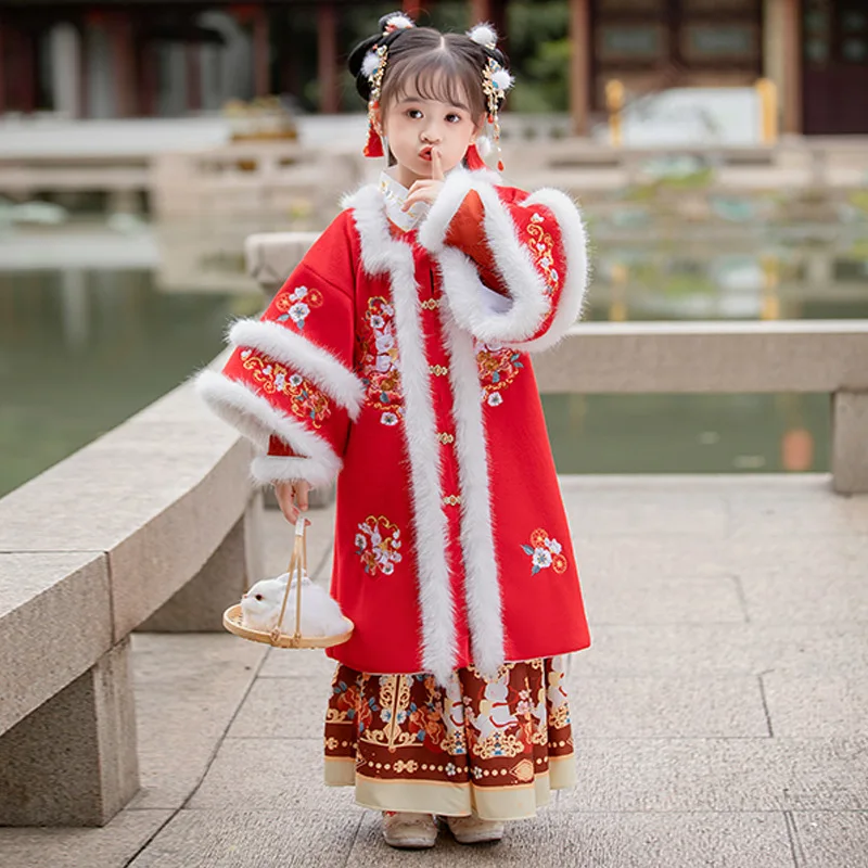 Girls Hanfu winter clothing children Tang clothing thickened Chinese style female treasure super fairy warm ancient clothing