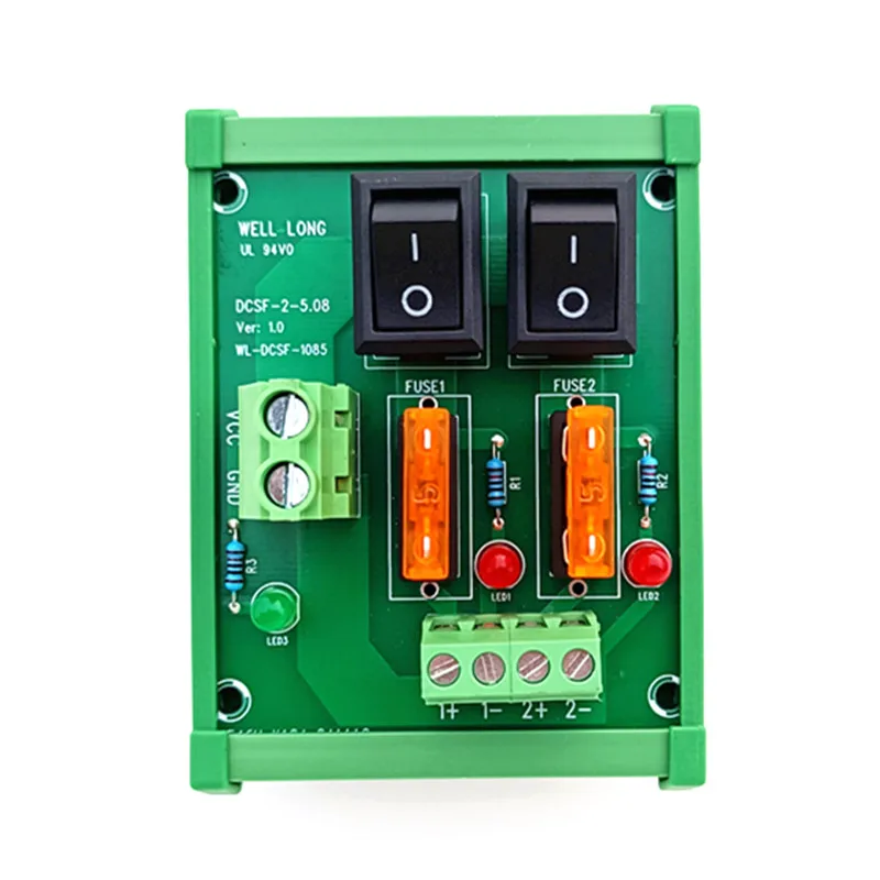 DIN Rail Mount Power Distribution Module 2 Position Switch Fuse Splitter Board for AC/DC 5-32V Electronic Components