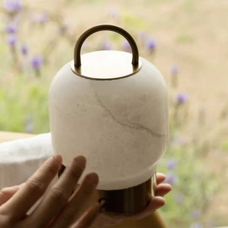 Spanish natural marble lamp marble touch portable stepless dimming wireless bedside ambient light