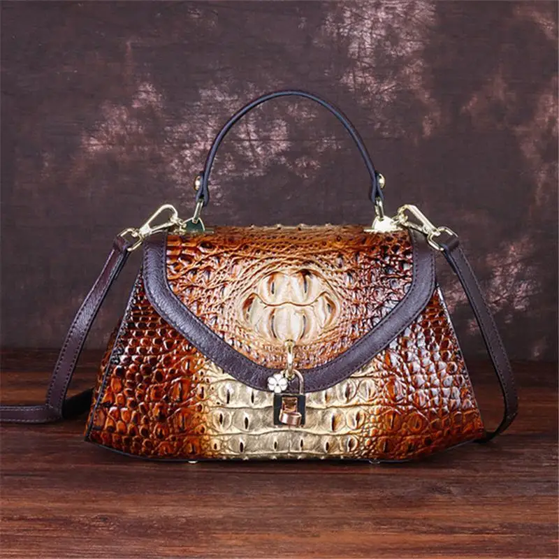 

2023 New Leather Alligator Pattern Women's Bag Small Handbag Makeup Bag Handmade Personalized Embossed Shoulder Bag For Women