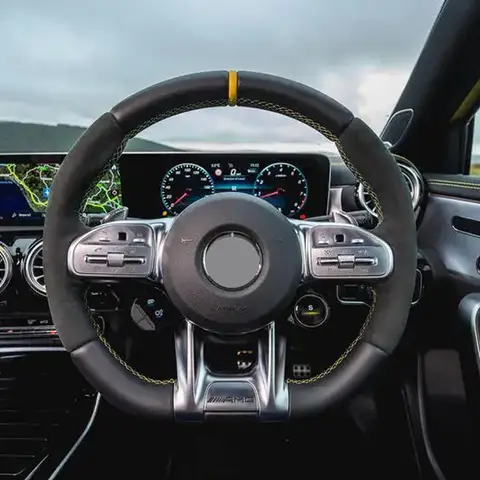 메르세데스 벤츠 AMG C43 E53 S63 GLE G63 용 블랙 가죽 자동차 핸들 커버, 맞춤형 수공 재봉, 자동차 액세서리