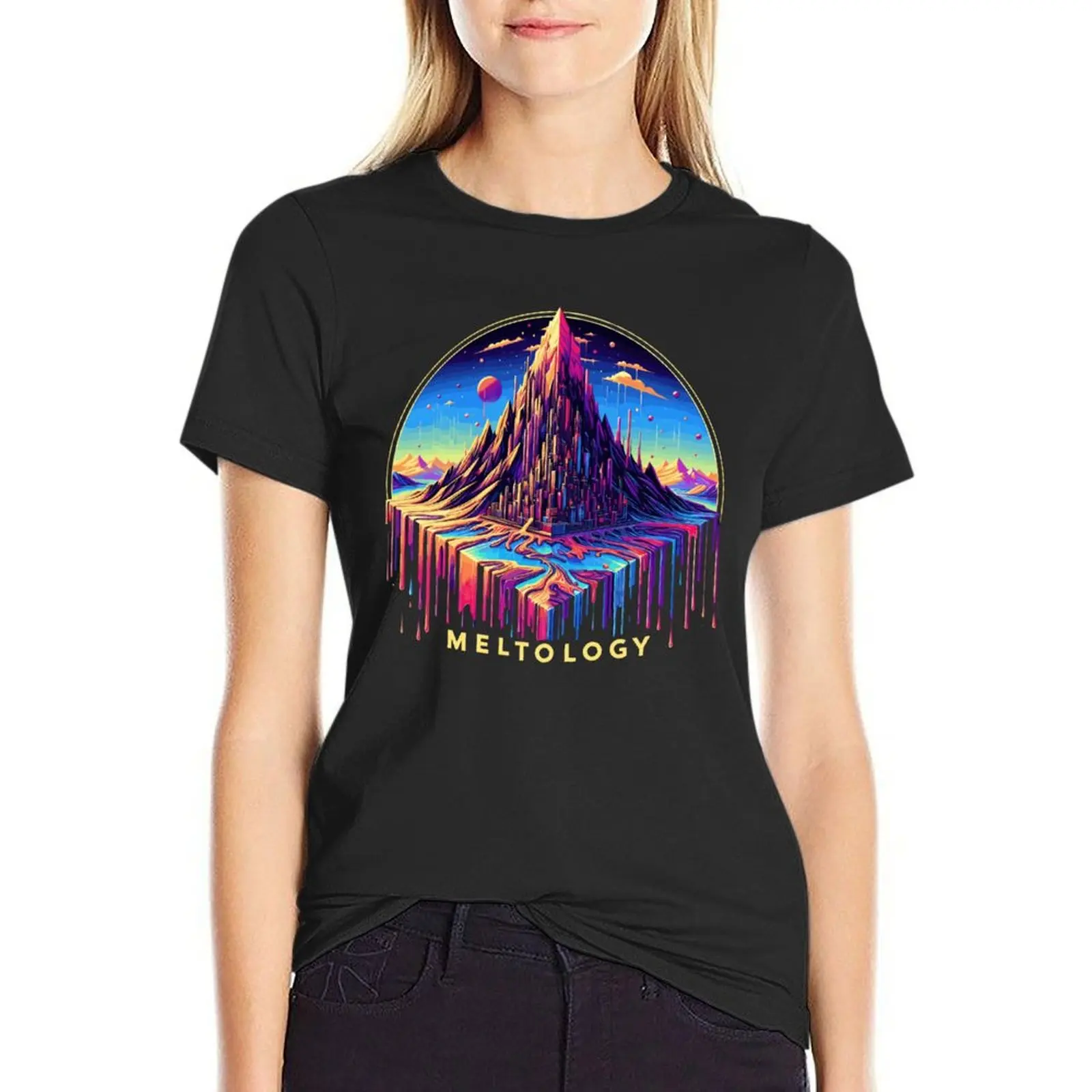 Colorful Dripping Mountain City Meltology T-Shirt quick-drying summer top cute clothes customizeds t-shirts for Women pack