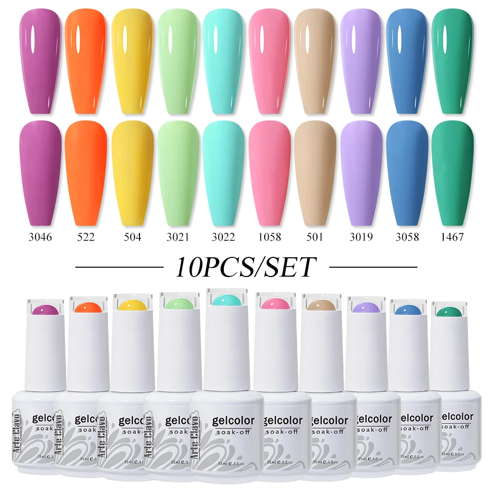 Arte Clavo 15Ml 10 Stuks Rode Kleur Gel Nagellak Set Semi-Permanente Uv-Led-Gelvernissen Weken Van Nagellak Nodig Basislaag