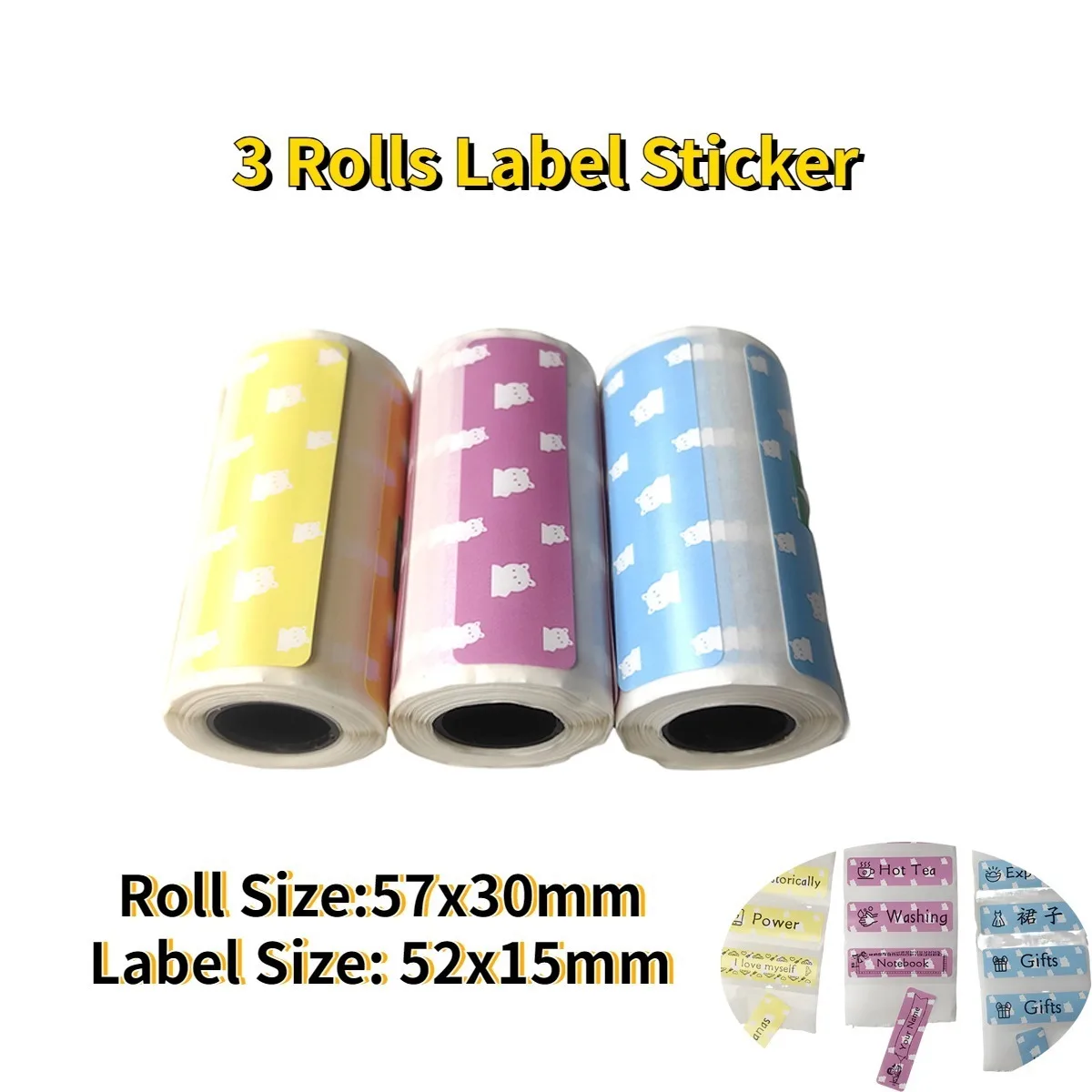 57x25mm Label Paper 15mm/30mm White Color Bear Design Portable Printer Sticker Making BPA-Free Logistics Packaging & Home Office
