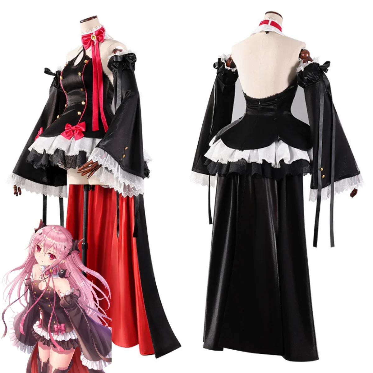 Anime Seraph of The End Reproduction L Tepes Cosplay Costume, Vampire Black, Red Lolita fur s, Perruque, Sexy, Halloween, Carnaval, Imbibé, Femme Adulte