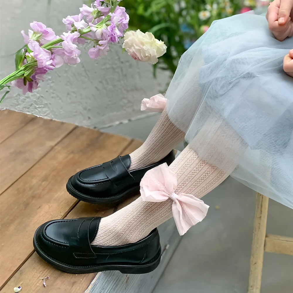 Sock Pants Children Infant Girl Cotton Pantyhose Stockings Kid Summer White Tights with Bows Newborns Sticky Baby Girl Stockings