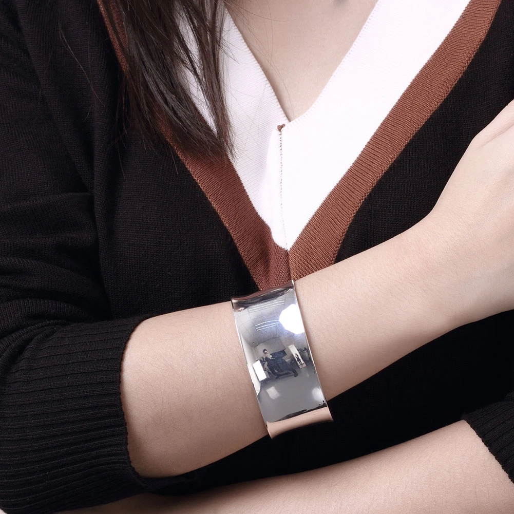 High quality 925 sterling Silver Smooth wide bangles cuff Bracelet for Women Fashion wedding accessories Party Gift Jewelry