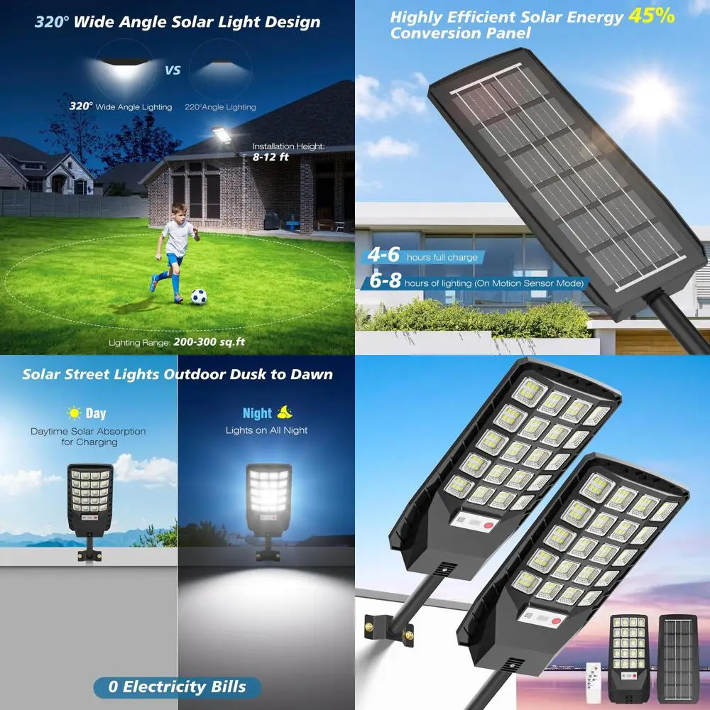 

Outdoor Waterproof 320° Wide Angle Street Lights, 2-Pack with 6500K Daylight, Motion Sensor and Remote Control