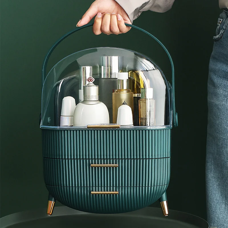 Large Cosmetic Storage Box Desktop Capacity Dustproof Storage Rack Vanity Lipstick Cosmetics Jewelry Storage Cabinet Organizer