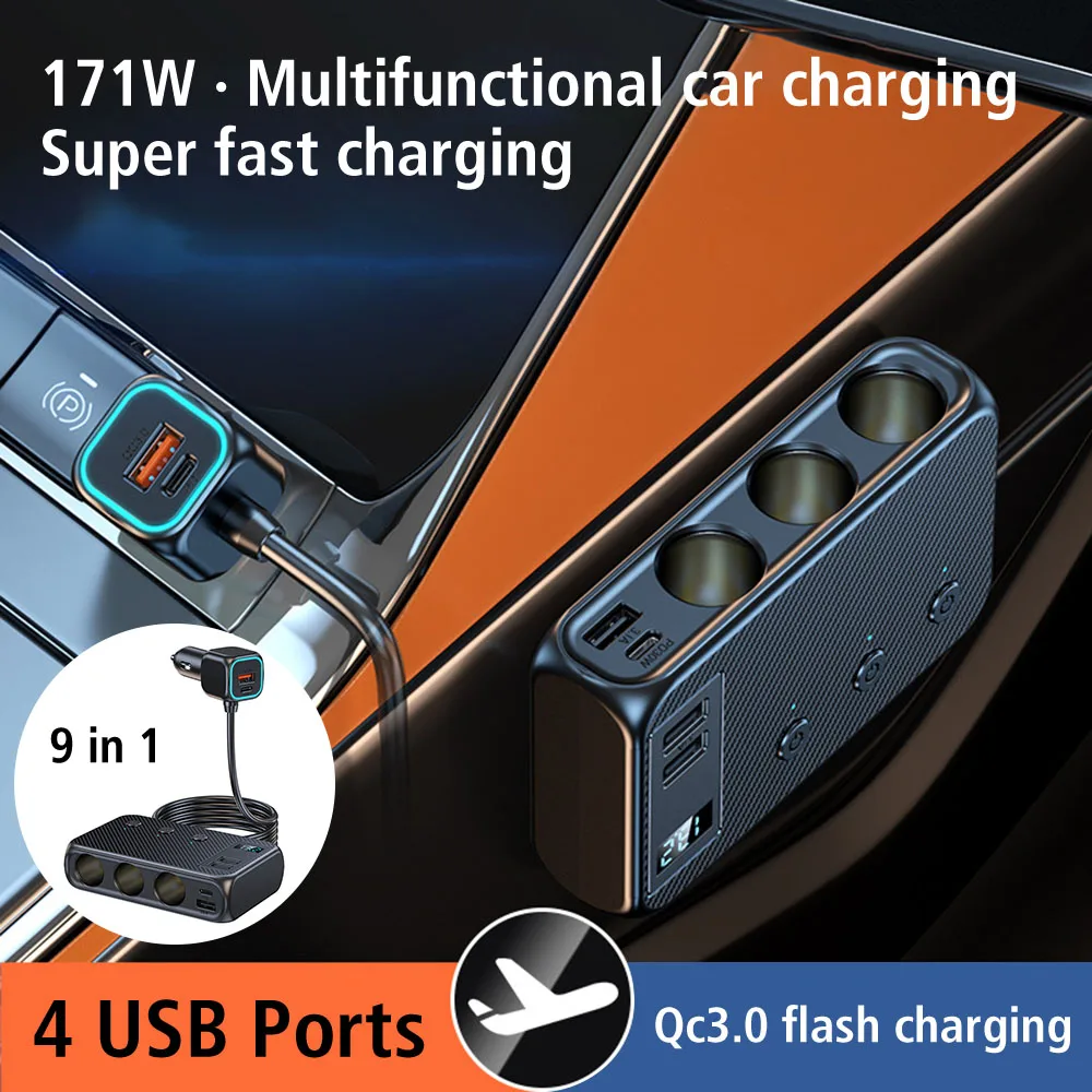 3.0 Car Charger Adapter 171W Splitter For Phone IPad 12V 24V 4 Port USB Charging Socket Cigarette Lighter Quick Charge