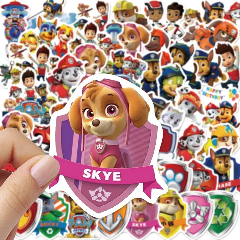 50pcs Paw Patrol  Stickers Water Cup Computer Guitar Luggage Without Leaving Glue DIY Waterproof Sticker Kids Party Gift Toy