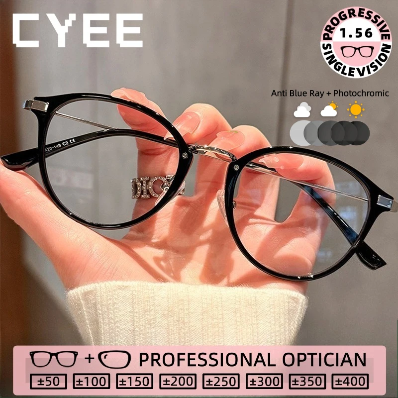 

CYEE Cat Eye TR90 Women Anti Blue Light Reading Eyeglasses Photochromic Myopia Glasses Customized Prescription Optical Eyewear