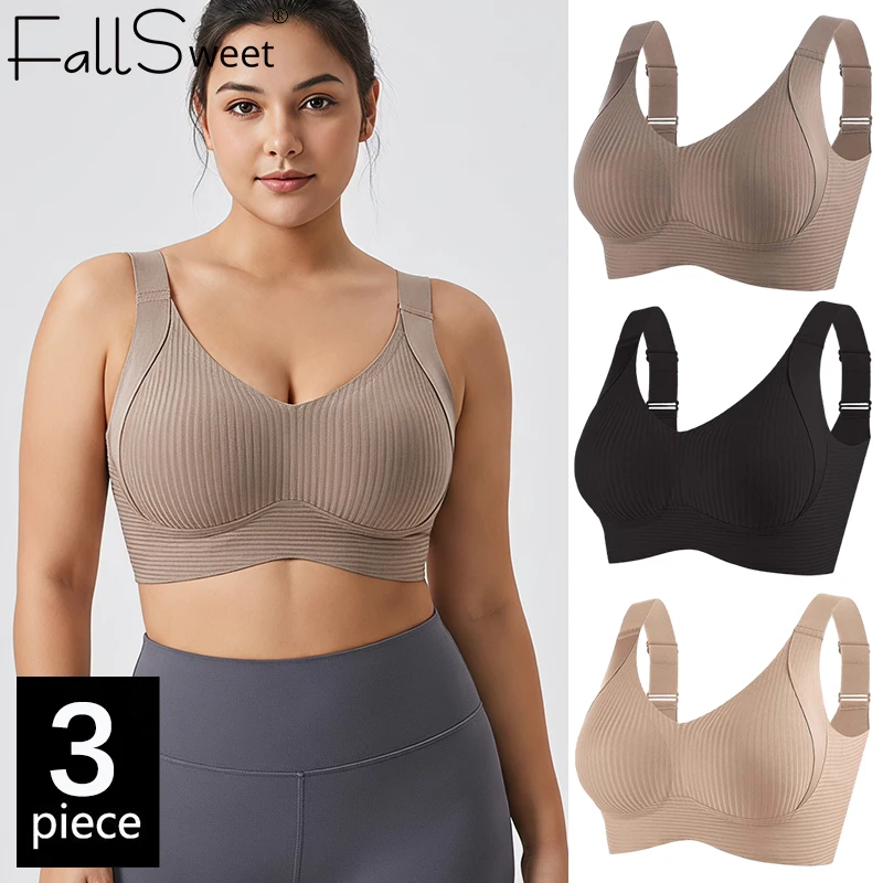 FallSweet 3PCS/lot Women's Seamless Underwear Wireless Push Up Bra Small Breasts Bras Anti-sagging Breathable Invisible Lingerie