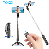 TOKQI TT21/TT22 Selfie Stick Mini Auto Open Tripod Detachable Cellphone Holder, with Bluetooth Remote for Smartphone Vlog Video