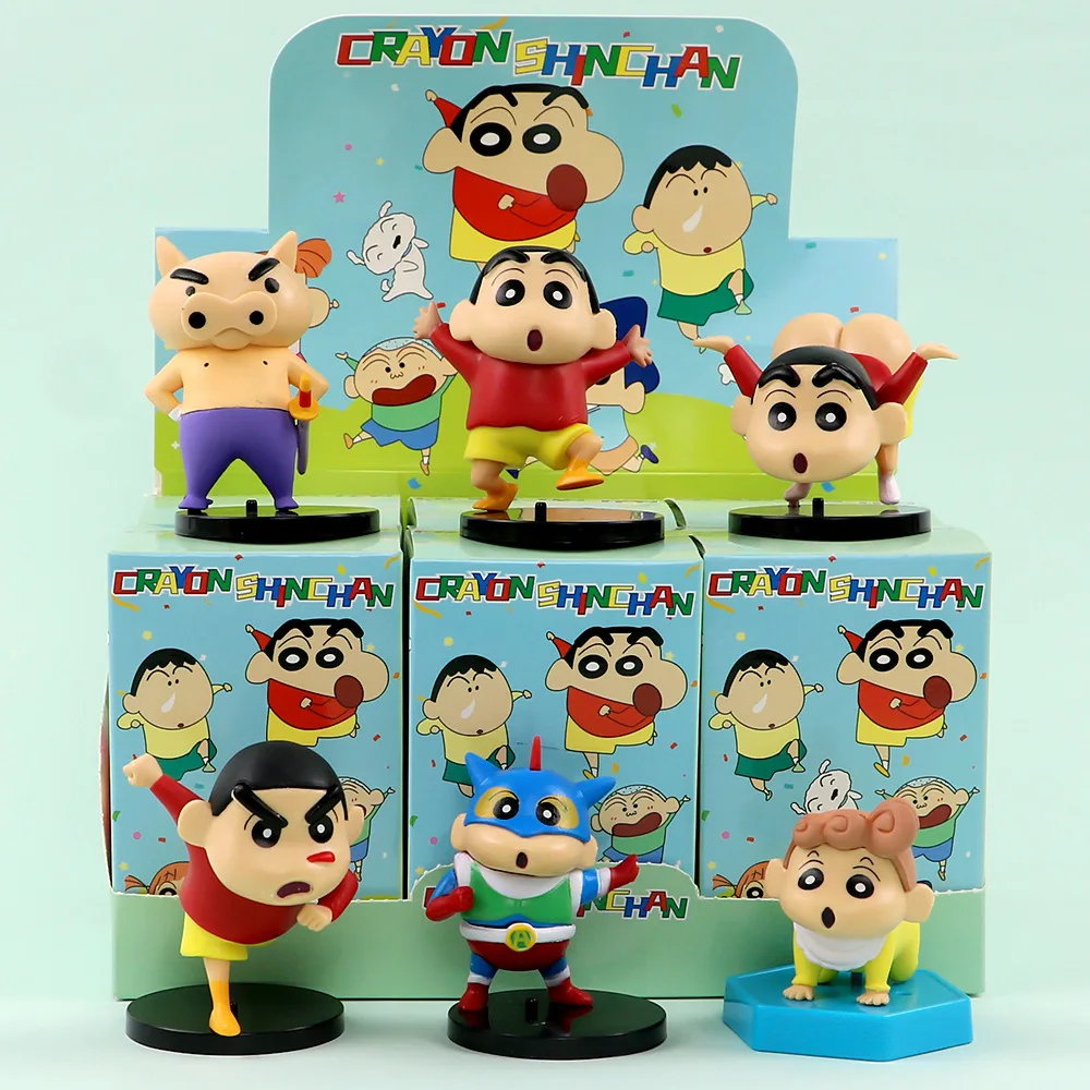 6pcs/set Anime Crayon Shin-chan Q Version Mini Action Figure PVC kawaii Model Statue Toys Doll Desk Decor Twisted Egg Gift boxed