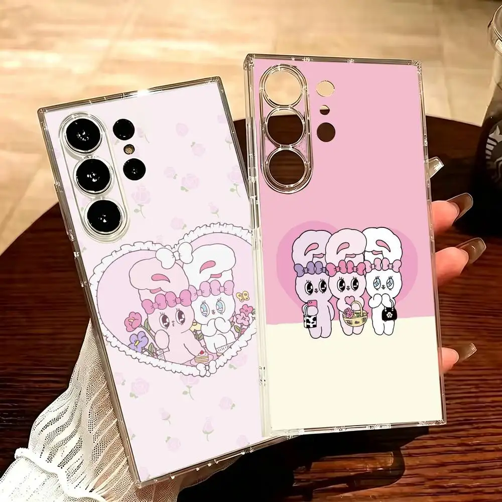 Cute Cartoon Esthers Bunny Phone Case For Samsung S25,24,23,22,21,20,30,Ultra,Plus,Fe,Lite Transparent Cover