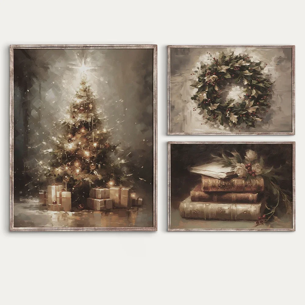 خمر عيد الميلاد طباعة قماش اللوحة عطلة ثلجي الشتاء معرض ديكور الرجعية جدار الفن للطباعة المشارك زينة عيد الميلاد هدية