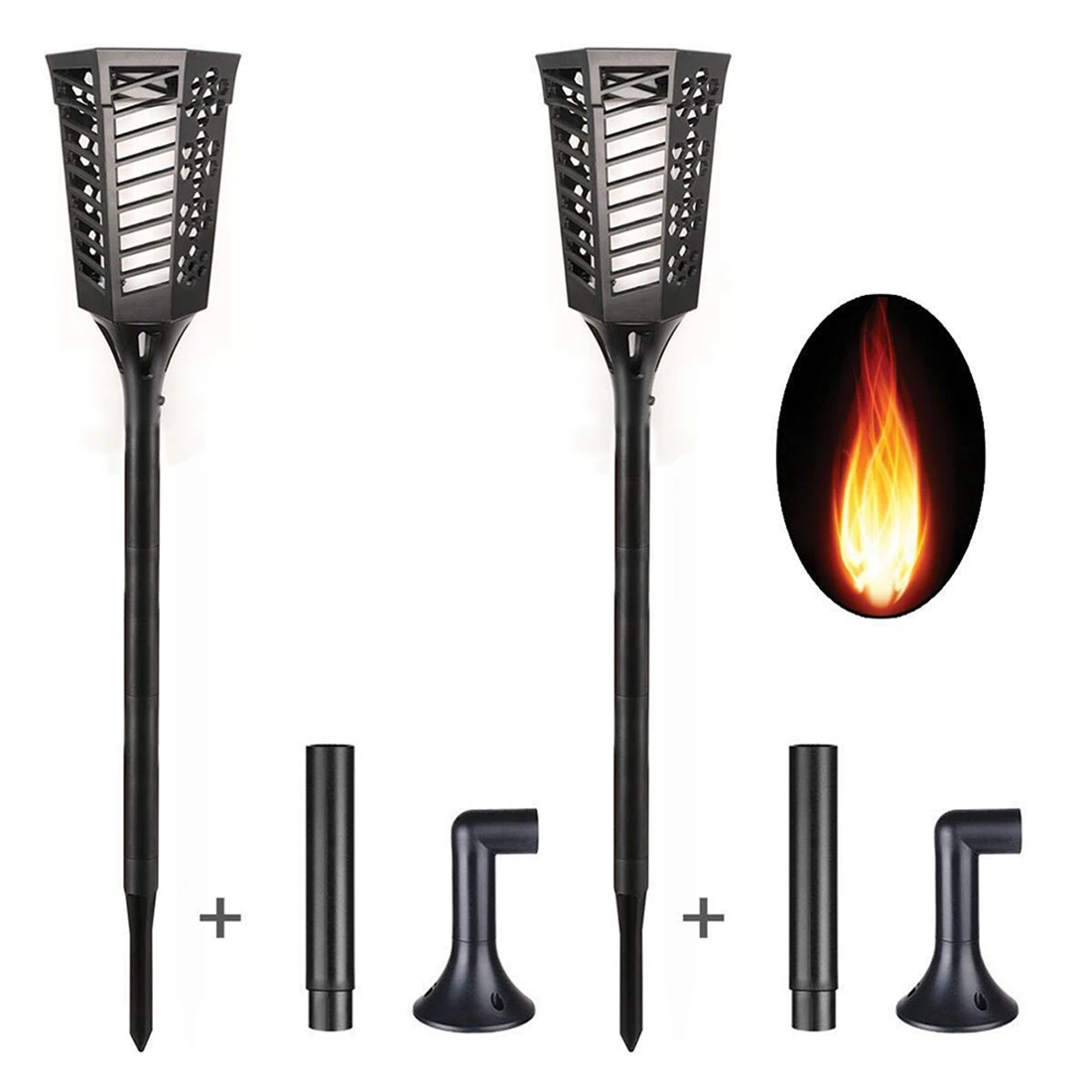 ABNL Solar Torch Lights With Flashing Flame,Waterproof Auto On/Off Outdoor Lights For Garden Courtyard Deck Decoration