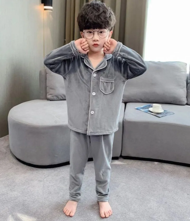 Boys' Coral Fleece Winter Pajamas Thickened Flannel Home Wear Set for Kids Warm Cozy Thickened Cotton Layered Boys' Sleepwear
