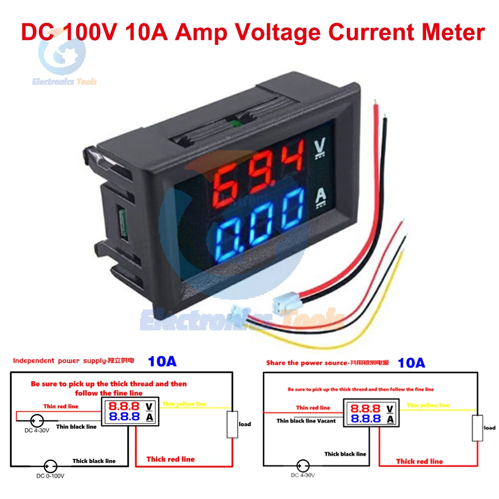 DC 4-30V Digital Voltmeter Ammeter DC 100V 10A Amp Voltage Current Meter Tester Dual LED Display Panel with Connect Cable