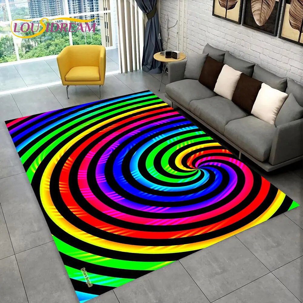 Illusion Rainbow Chromatic Colour Area Rug,Carpet Rug for Home Living Room Bedroom Sofa Doormat Decor,kids Non-slip Floor Mat 3D