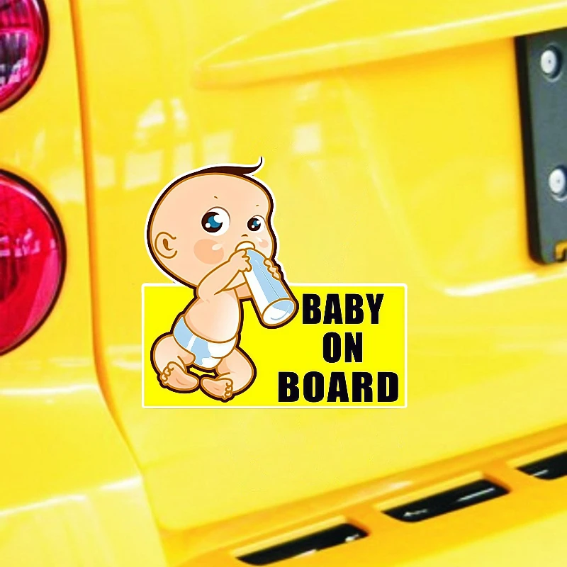 Cute Baby On Board Car Sticker - Yellow Background Infant Design, 14*13CM Waterproof Vinyl Decal, Car Safety Reminder Decor - view 5