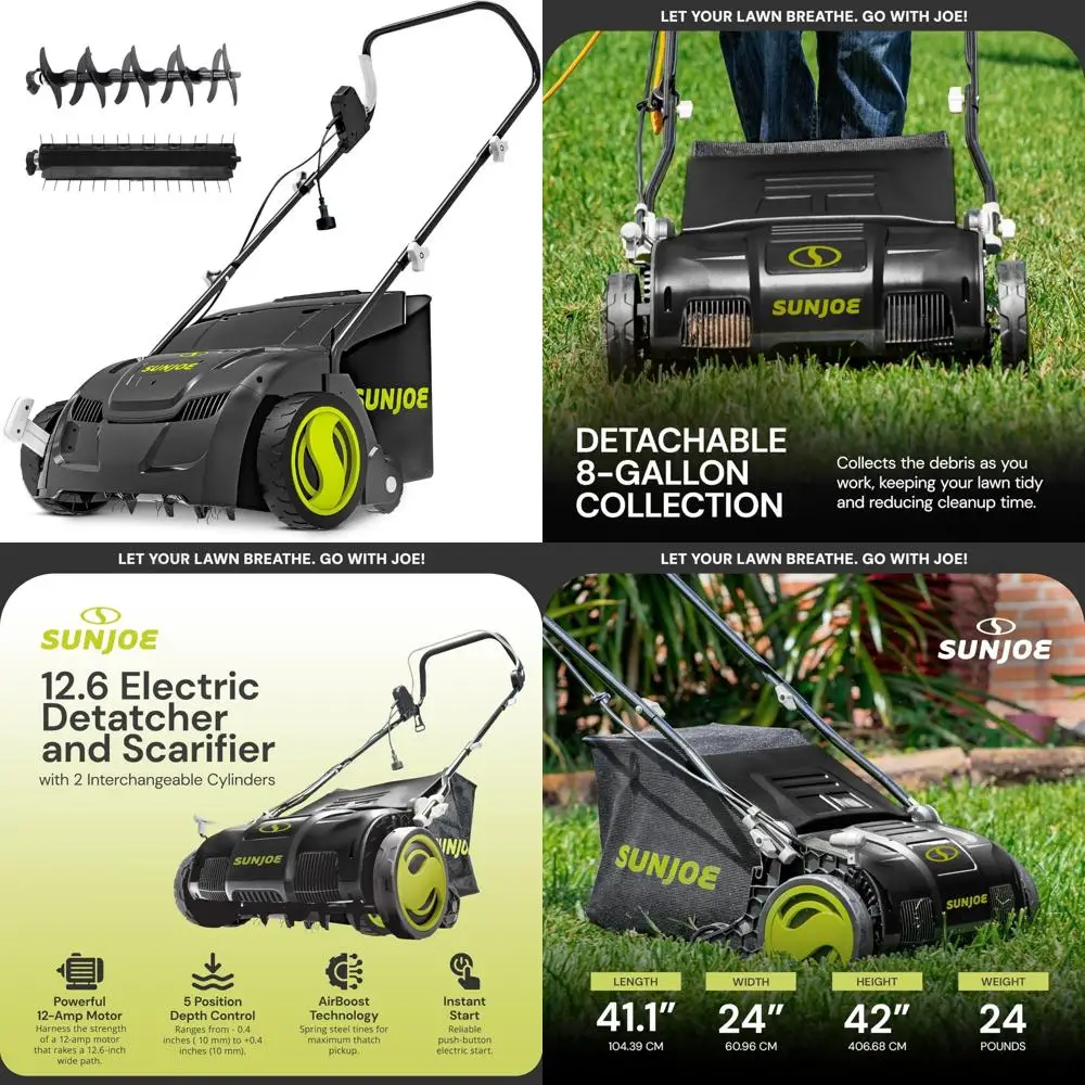 أداة إزالة وتخدير العشب الكهربائية شديدة التحمل 12 أمبير، بعرض 12.6 بوصة، حقيبة تجميع سعة 8 جالون - معدات البستنة لهذا #1