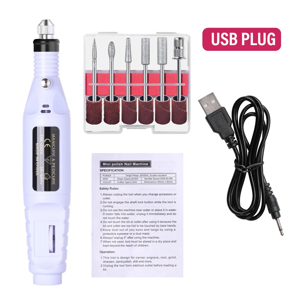 Elektrische nagelschuurmachine Set Nagelboormachine Slijpapparatuur Frees voor manicure pedicure Sterk polijstgereedschap