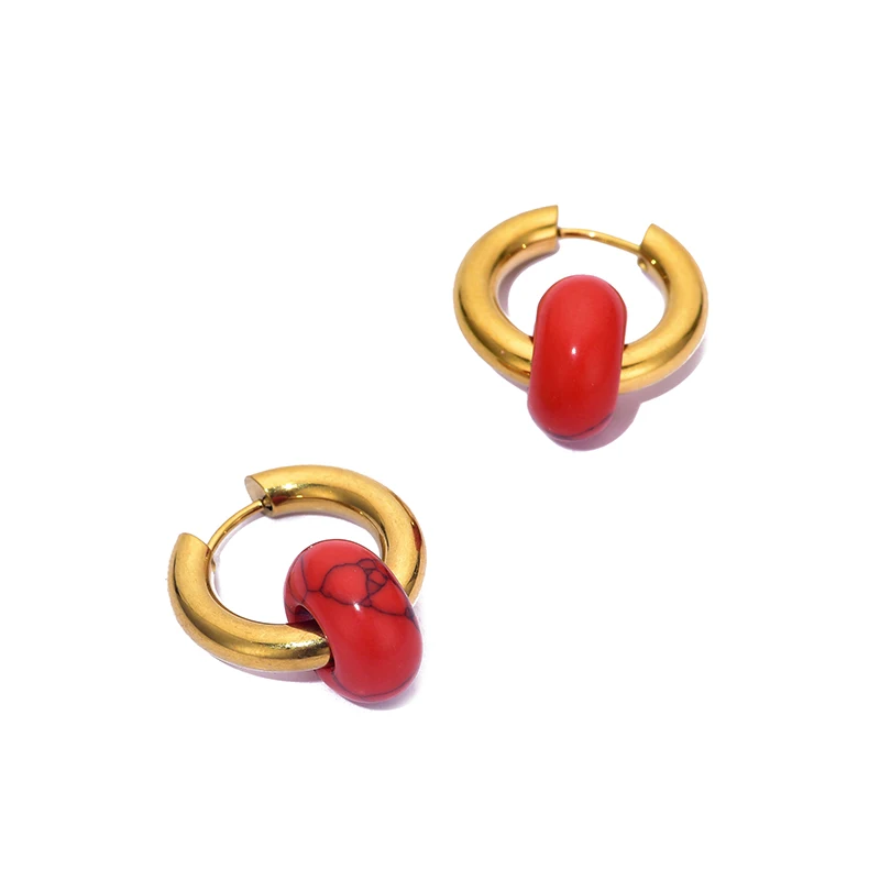 Klassische Mode Naturstein Runde Perle Creolen Frau Türkisen 3,0mm Dicke Edelstahl Ohr Schnalle Ohrringe Schmuck – Detail 31