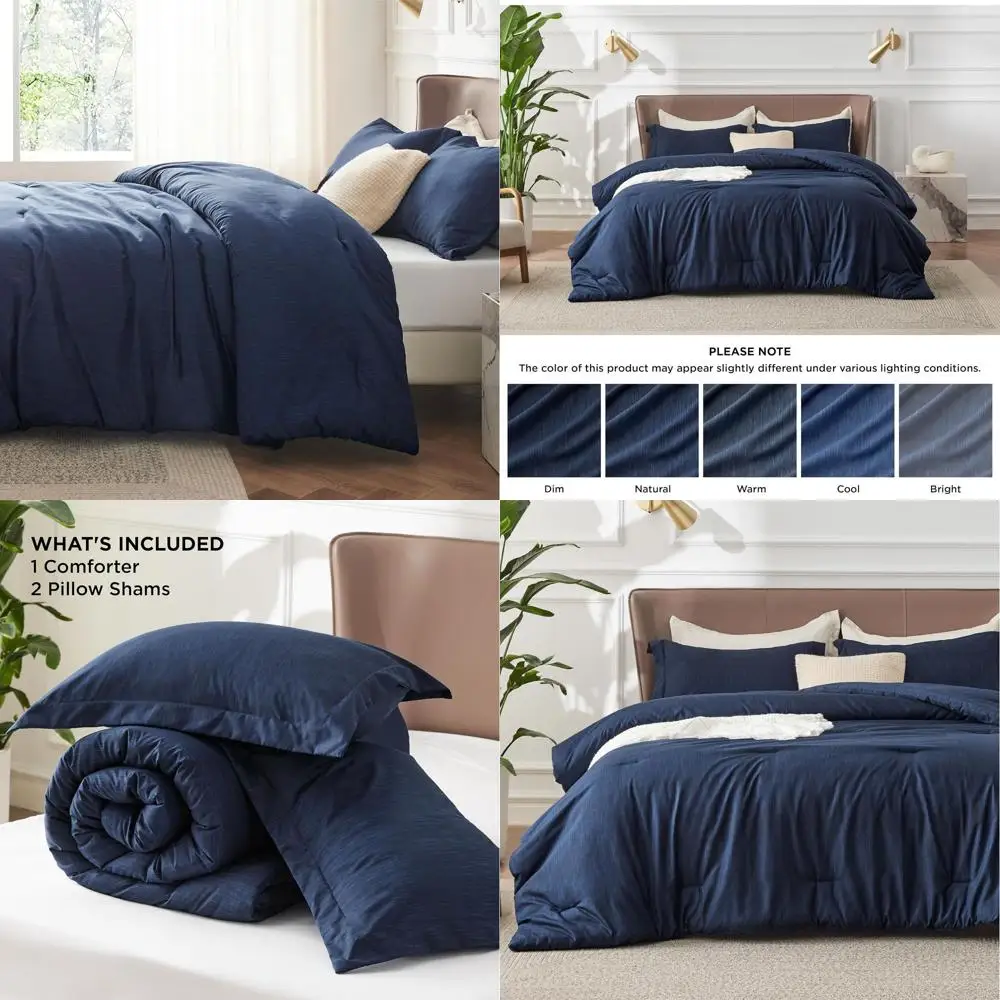 

Navy Oversized King Comforter Set with 2 Pillow Shams, All-Season Cationic Dyed Bedding