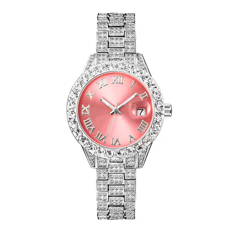 Small Pink Women Watch Diamond Iced Out Mini Dial Elegant Dress Watches For Ladies Luxury Calendar Wristwatches geschenk frauen