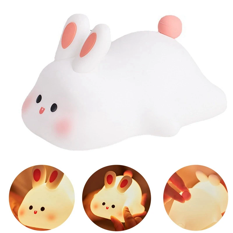 Big Face Rabbit Light LED Portable Rechargeable Bunny Lamp Night Light For Baby Nursery USB Dimmable Rabbit Night Lamp Durable