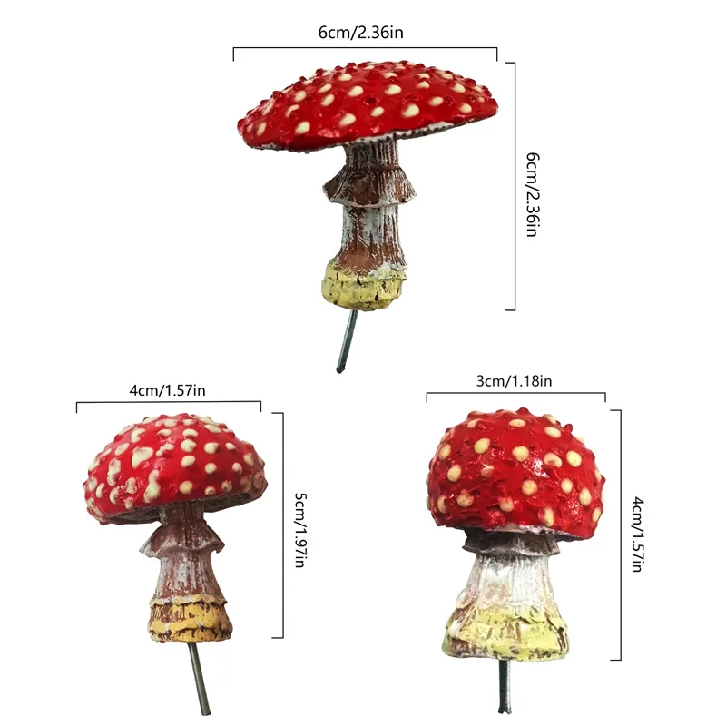 3PCS Mini Mushroom Glow In The Dark Ornament Durable Garden Mushroom Figurines Resin Mushroom Garden DIY Landscape Craft