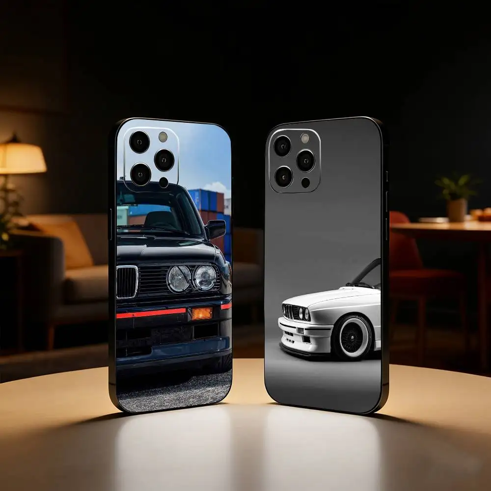 

E-E30 M3 Car Phone Case For iPhone17,16,15,14,13,12 Plus,Max Soft Silicone Black Cover