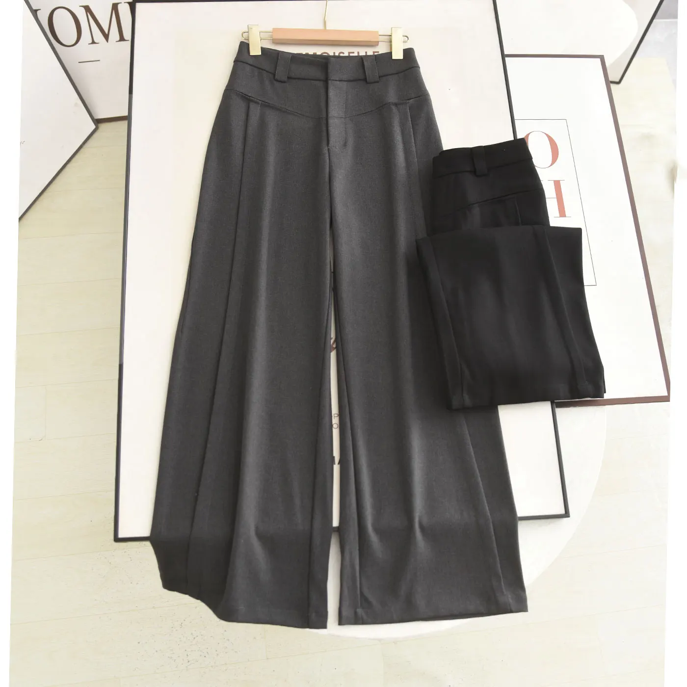 

ey Casual High Waist Wide Leg Pants Autumn Winter 2025 Ele Slimming Versatile High-End Feeling Women's Faion