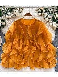 Francese primavera estate nuovo stile volant bordo delicato stile dolce a maniche lunghe Chic fata camicetta Top donna Blusas Mujer D985