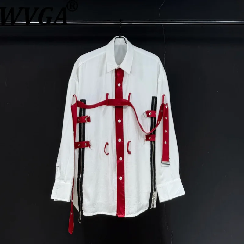WVGA Spring Autumn New Men Tide Original Design Patchwork Trendy Tie Long Sleeve Shirt Niche Chic Casual High Street Tops W17253