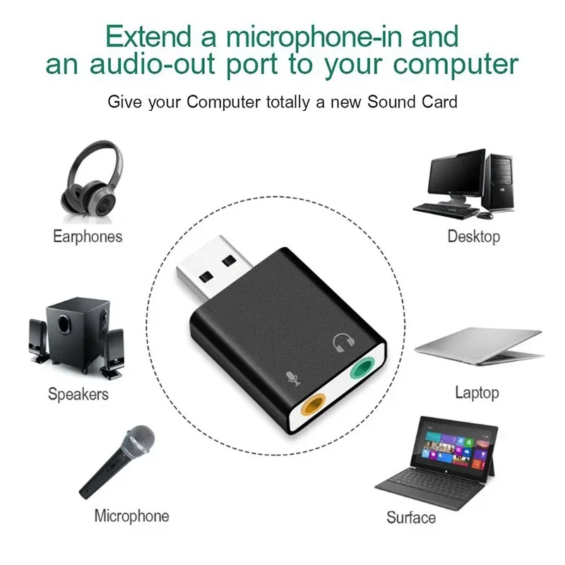 【Fast Delivery】Usb Sound Card 7.1 Channel Computer External Aluminum Alloy Analog Sound Card Stereo Audio Adapter Splitter