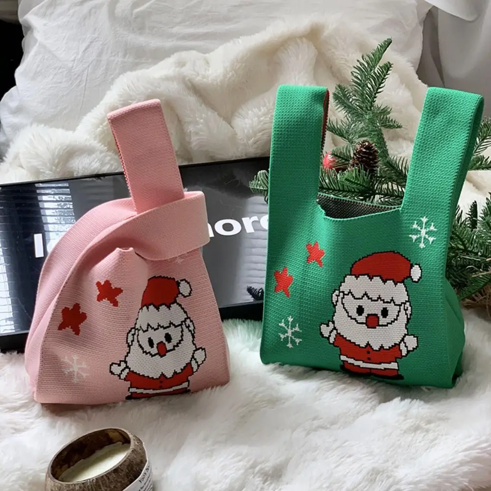 Lindo regalo de Navidad bolso de muñeca con nudo bolsa de dulces Santa Claus bolso tejido de Navidad bolso de cubo de lana bolsas de compras bolso de mano estudiante